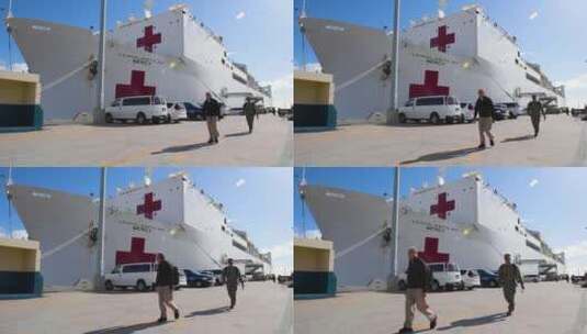 疫情时医院船停靠在码头高清在线视频素材下载