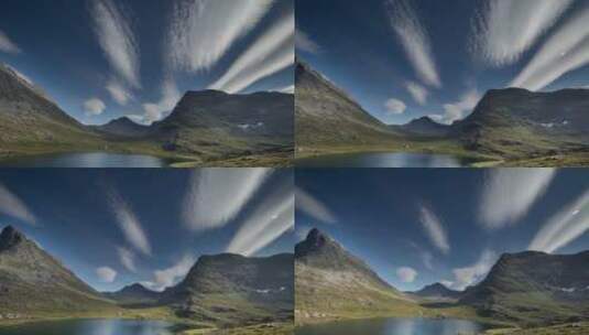 湖泊上空时移的云彩高清在线视频素材下载