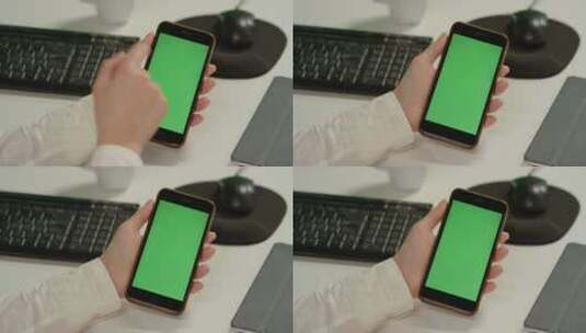 女人电话上的绿色屏幕高清在线视频素材下载