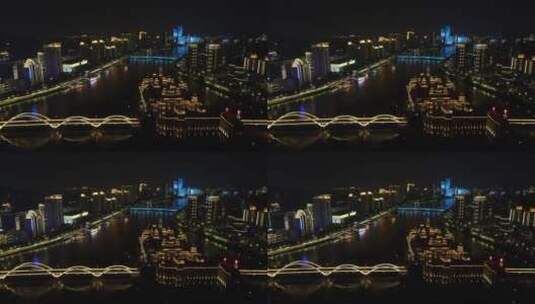 福州 解放大桥  中洲岛 夜景 灯光 航拍高清在线视频素材下载
