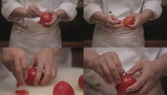 烫西红柿去皮切块高清在线视频素材下载