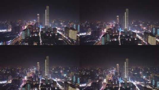 4k长沙国金中心夜景航拍高清在线视频素材下载