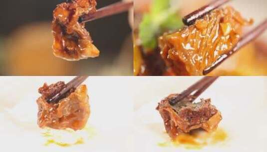 【镜头合集】筷子夹起一块红酒牛肉高清在线视频素材下载