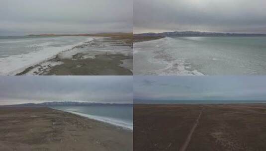 青海湖冰面远处雪山高清在线视频素材下载