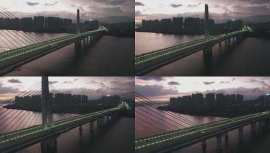 广东清远洲心大桥夕阳航拍4K高清在线视频素材下载