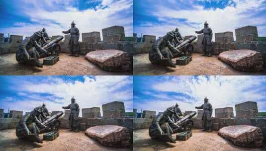8k延时中国古代城墙大炮防守战士高清在线视频素材下载