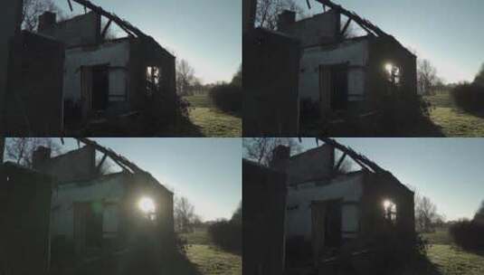森林里被毁的没有屋顶的房子高清在线视频素材下载