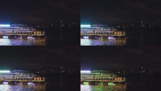 杭州钱塘江夜游滨江码头夜景高清在线视频素材下载