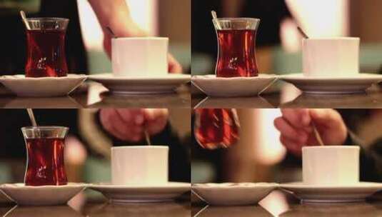 在餐厅里倒一杯茶一杯高清在线视频素材下载