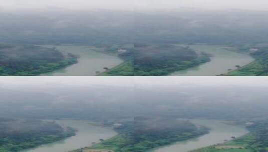 自然风光山中河流清晨迷雾竖屏航拍高清在线视频素材下载