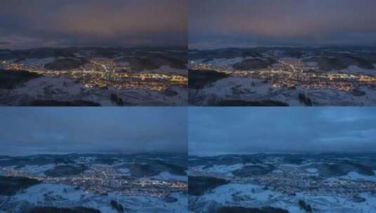山顶延时拍摄北方小镇夜晚灯光高清在线视频素材下载