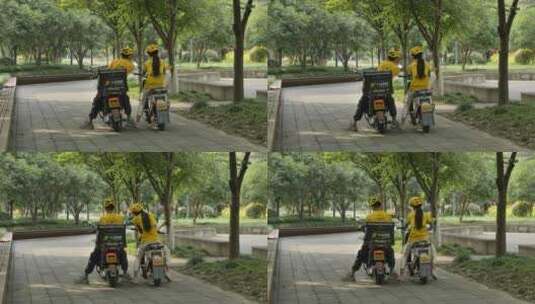 街头的聋哑人外卖骑手高清在线视频素材下载