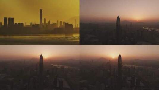 深圳平安金融中心日出黄昏航拍高清在线视频素材下载