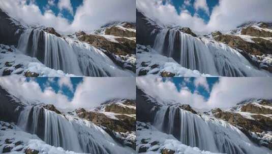 雪山瀑布自然风光高清在线视频素材下载