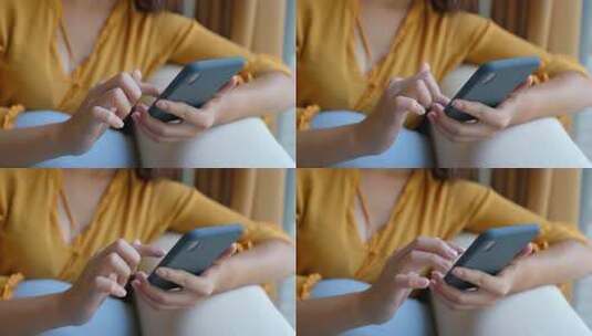 女性居家使用智能手机高清在线视频素材下载