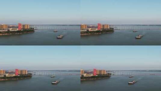 航拍湖北宜昌长江水运货船高清在线视频素材下载