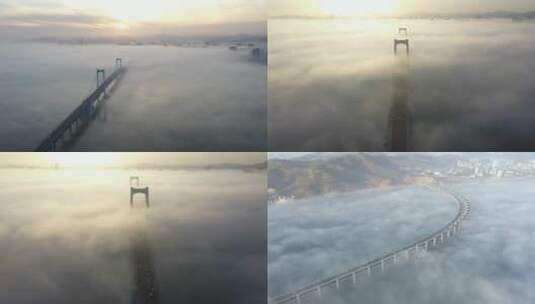 大桥平流雾 大连跨海大桥高清在线视频素材下载