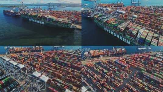 航拍深圳盐田港口货轮集装箱高清在线视频素材下载