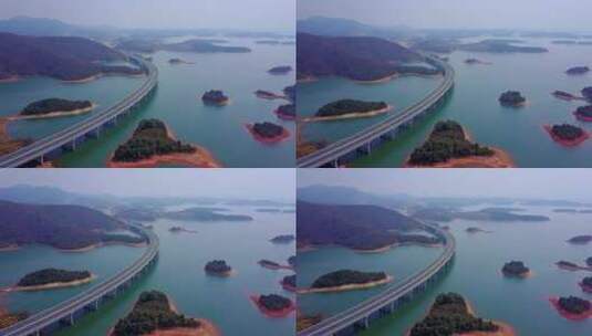 中国江西庐山西海，岛旁边的高速路高清在线视频素材下载