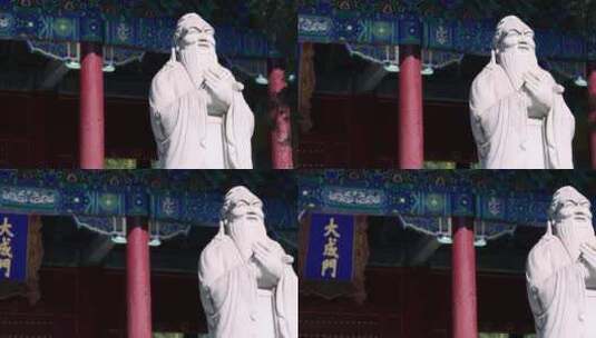 4K实拍北京国子监孔庙大成门孔子雕像塑像高清在线视频素材下载