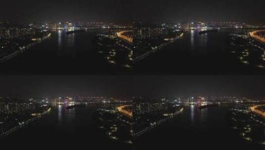 泉州晋江夜景航拍东海泰禾广场城市江滨夜景高清在线视频素材下载