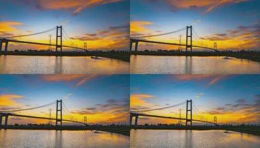 8K实拍广州南沙大桥金色朝霞弥漫天空延时高清在线视频素材下载