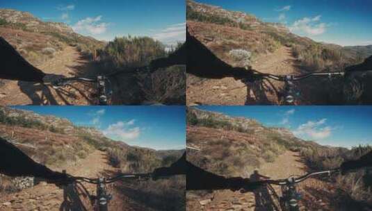 第一视角拍摄骑行山地车高清在线视频素材下载