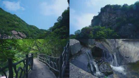 4K 唯美山水瀑布悬崖栈道山川瀑布风景高清在线视频素材下载