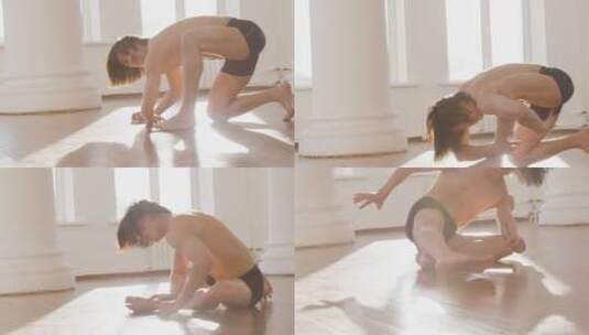 裸身女人在地板上练街舞高清在线视频素材下载