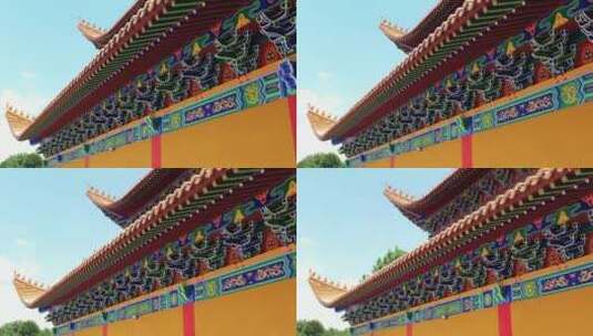 实拍中国风古代寺庙庑殿屋檐高清在线视频素材下载