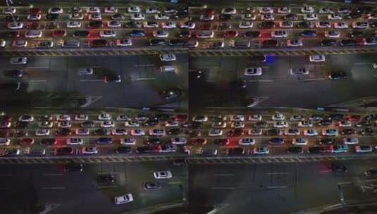 夜晚拥堵的城市道路航拍高清在线视频素材下载