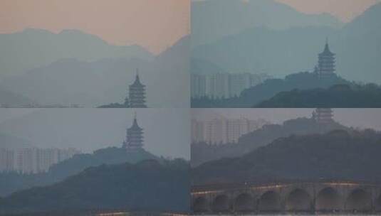 杭州湘湖政和桥金光穿洞风光空镜高清在线视频素材下载