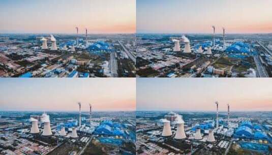 内蒙古呼和浩特黄昏中的火电厂航拍延时摄影高清在线视频素材下载
