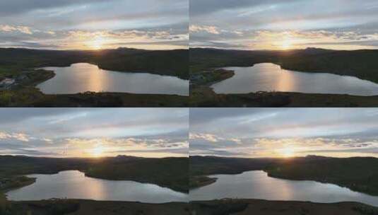 航拍内蒙火山湖暮色高清在线视频素材下载