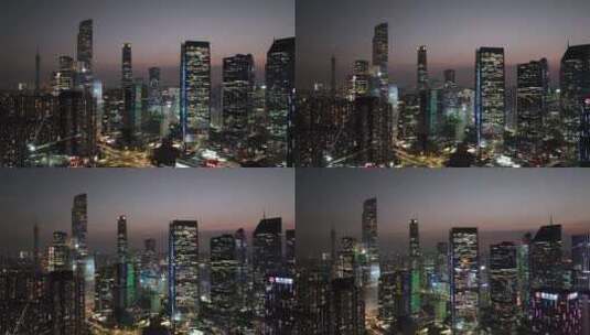珠江新城夜景高级内透航拍高清在线视频素材下载