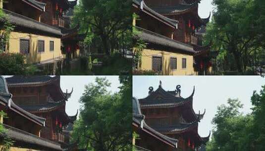 杭州中天竺寺庙古建筑门口有小桥小溪高清在线视频素材下载