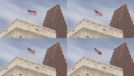 市政厅顶部上的美国国旗高清在线视频素材下载