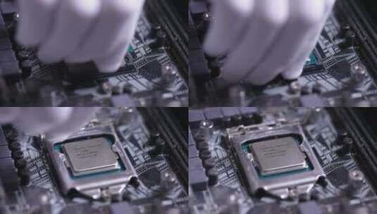 电脑主机主板安装英特尔13代CPU特写高清在线视频素材下载