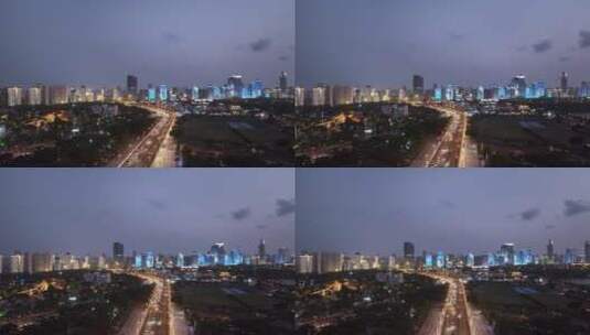 高架桥经过城市夜景航拍高清在线视频素材下载
