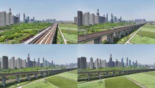 中国和谐号复兴号高铁动车经过城市高清在线视频素材下载