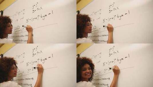 一名女人在白板上做数学题高清在线视频素材下载