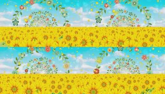 黄色向日葵六一儿童节卡通动态花海背景4K高清在线视频素材下载