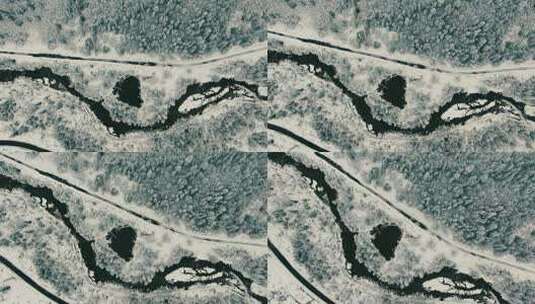 达古冰川下雪的森林公路航拍高清在线视频素材下载