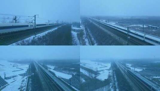 高铁  动车 冬天雪景 航拍 合集 4K高清在线视频素材下载