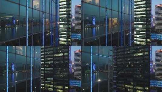 现代城市玻璃幕墙写字楼办公室夜景高清在线视频素材下载