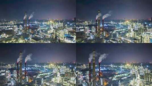 大型石油化工企业炼油厂夜景航拍延时高清在线视频素材下载