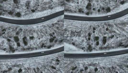吉林长白山雪原森林公路G334航拍风光高清在线视频素材下载