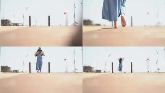 沙滩栈道时尚女人的脚高清在线视频素材下载