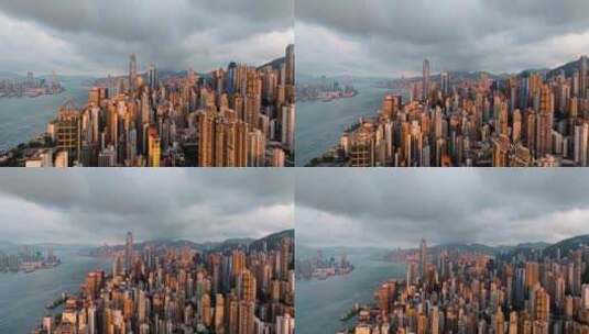 香港航拍中环港岛日落光线高清在线视频素材下载