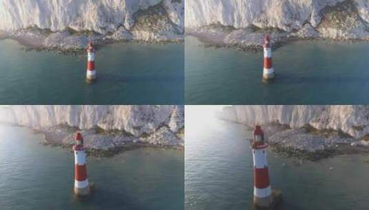 航拍大海和海上的灯塔高清在线视频素材下载